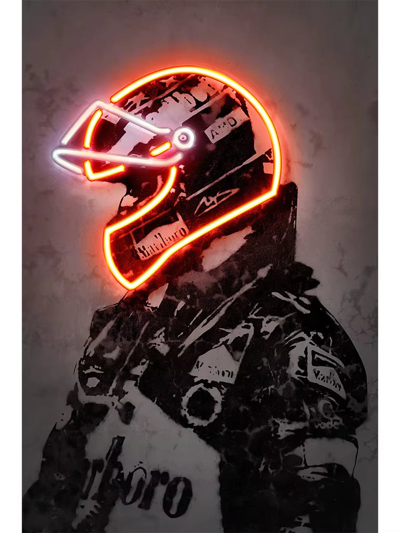 Neon Design Racing Car Driver Helmet Poster Canvas Painting F1 Hamilton Wall Art for Modern Living Room Home Decoration No LED