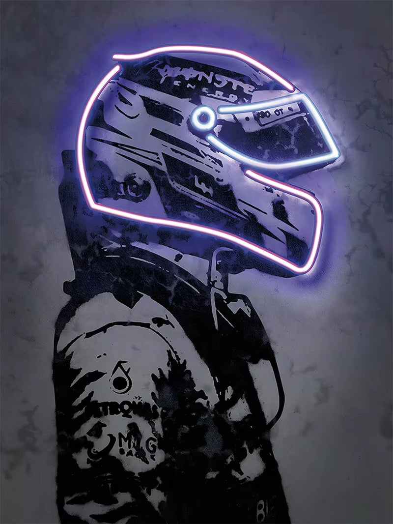 Neon Design Racing Car Driver Helmet Poster Canvas Painting F1 Hamilton Wall Art for Modern Living Room Home Decoration No LED